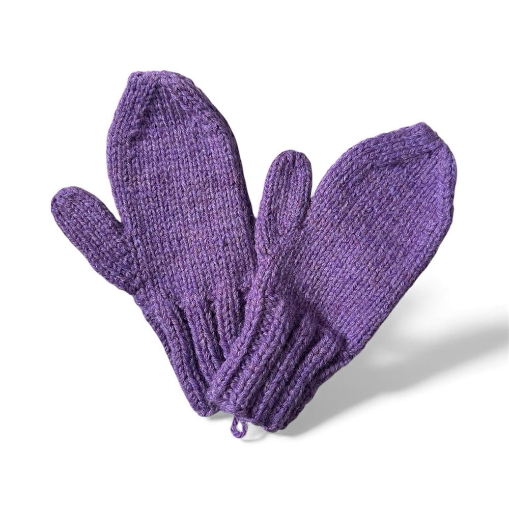 HAND KNIT Purple Mittens
